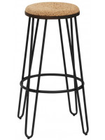 FIORE stool h 77 cm in metal with seat in wood and cork