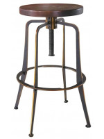 THALI stool in antiqued metal and adjustable seat in wood 30s design home kitchen bar and snack table