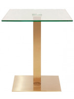 ANSERA Tisch 70x70 oder 80x80 cm aus satiniertem Messing Edelstahl und Glasplatte für Bars Chalets und Restaurants