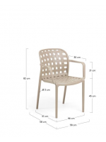 Set of 4 stackable beige chairs in polypropylene with armrests