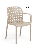 Set mit 4 stapelbare Stühle beige aus Polypropylen mit Armlehnen