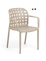 Set of 4 stackable beige chairs in polypropylene with armrests