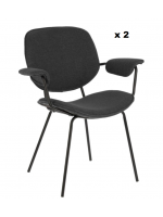 Set di 2 sedie in tessuto grigio scuro con braccioli