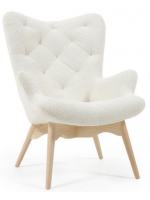 CITY armchair in white shearling fabric and legs in solid natural ash wood home design furniture