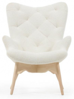 CITY fauteuil en tissu shearling blanc et pieds en bois massif de frêne naturel mobilier design pour la maison