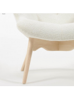 CITY armchair in white shearling fabric and legs in solid natural ash wood home design furniture