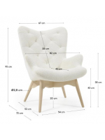 CITY fauteuil en tissu shearling blanc et pieds en bois massif de frêne naturel mobilier design pour la maison