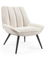 CONNY armchair in white shearling fabric and legs in solid black wood home design furniture