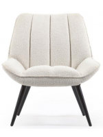 CONNY armchair in white shearling fabric and legs in solid black wood home design furniture