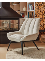CONNY armchair in white shearling fabric and legs in solid black wood home design furniture