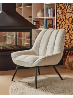 CONNY fauteuil en tissu shearling blanc et pieds en bois noir mobilier design pour la maison