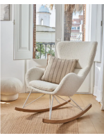 ENZA Fauteuil à bascule en tissu Shearling blanc