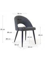 OTRANTO in Stoff nach Wahl der Farbe und Beine in schwarzem Metall Design Home Contract Chair