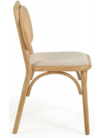 ANTIA chaise en bois de chêne massif avec dossier en rotin et assise en tissu hydrofuge
