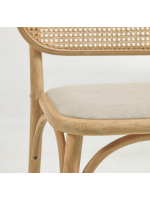 ANTIA chair in solid oak wood with rattan back and seat in water-repellent fabric