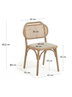 ANTIA sedia in legno massello di rovere schienale in rattan e seduta in tessuto idrorepellente