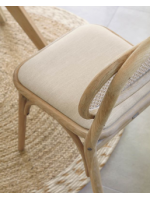 ANTIA chair in solid oak wood with rattan back and seat in water-repellent fabric