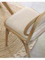 ANTIA chaise en bois de chêne massif avec dossier en rotin et assise en tissu hydrofuge