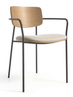 NETFIX chaise en bois de chêne avec coussin en tissu antitache et structure en métal noir