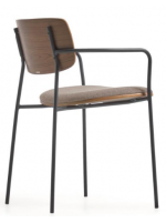 ARENA chaise en bois de chêne avec coussin en tissu antitache et structure en métal noir