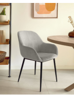 BING Chaise en velours moutarde ou gris clair avec accoudoirs Fauteuil de maison design avec structure en métal noir
