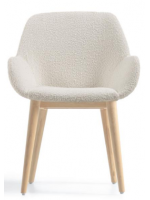 ARCA Chaise avec accoudoirs couleur au choix en peau lainée et pieds en frêne naturel fauteuil de maison design