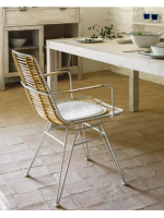AGIO Chaise en métal blanc ou noir et chaise en rotin avec accoudoirs