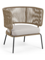 SEATTLE fauteuil en corde et métal avec coussin inclus pour terrasses de jardin intérieures et extérieures