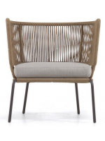 SEATTLE fauteuil en corde et métal avec coussin inclus pour terrasses de jardin intérieures et extérieures