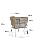 SEATTLE fauteuil choix de couleur en corde et métal avec coussin inclus pour terrasses de jardin intérieures et extérieures