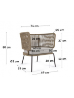 SEATTLE fauteuil en corde et métal avec coussin inclus pour terrasses de jardin intérieures et extérieures