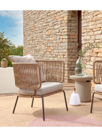 SEATTLE fauteuil choix de couleur en corde et métal avec coussin inclus pour terrasses de jardin intérieures et extérieures
