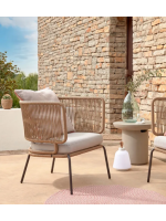 SEATTLE fauteuil en corde et métal avec coussin inclus pour terrasses de jardin intérieures et extérieures