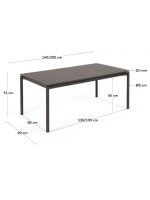 DAMATO 140 o 180 cm extensible 200 o 240 cm en aluminio antioxidante negro mesa para interior y exterior