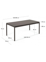 DAMATO 140 ou 180 cm extensible 200 ou 240 cm en aluminium noir antioxydant table pour intérieur et extérieur