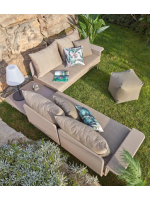 CALIF coin et table basse en alu marron et coussins tissu pour terrasse jardin extérieur