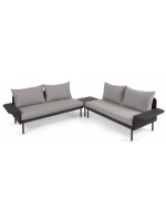GIADA corner and coffee table in black aluminum and gris fabric cushions for outdoor terrace garden