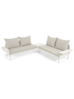 BELFAST corner and coffee table in white aluminum and fabric cushions for outdoor terrace garden