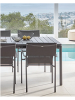BRANDY color choice in painted aluminum and textilene stackable chair for indoor or outdoor