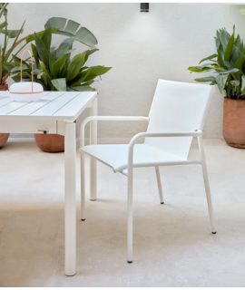 BRANDY color choice in painted aluminum and textilene stackable chair for indoor or outdoor