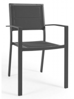 FAST white or black in painted aluminum and textilene stackable chair with armrests for indoor or outdoor