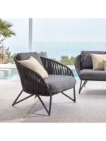 GERMAN fauteuil en corde et métal avec coussins inclus pour les terrasses de jardin intérieures et extérieures