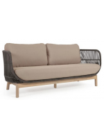 AWARY 3 Sitzer Sofa aus massivem Akazienholz mit Kordelbezug und abnehmbaren Kissen