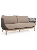 AWARY divano 3 posti in legno massello di acacia rivestito in corda e cuscini sfoderabili