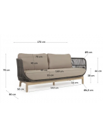 AWARY 3 seater sofa in solid acacia wood covered in rope and removable cushions