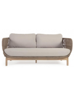 LENOR 3 Sitzer Sofa aus massivem Akazienholz mit Kordelbezug und abnehmbaren Kissen