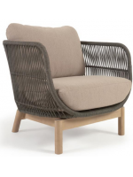 AWARY armchair in solid acacia wood covered in rope and removable cushions for outdoor