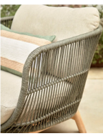 AWARY Sessel aus massivem Akazienholz mit Seil bezogen und abnehmbaren Kissen für den Außenbereich