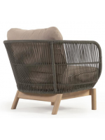 AWARY fauteuil en bois d'acacia massif recouvert de corde et coussins amovibles pour l'extérieur
