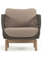 AWARY fauteuil en bois d'acacia massif recouvert de corde et coussins amovibles pour l'extérieur